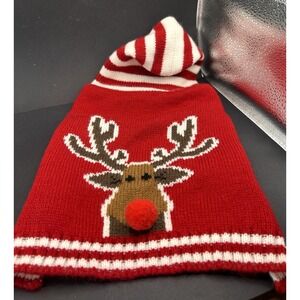 Pet Spirit Christmas Knit Sweater Reindeer Hood Fuzzy Pom Pom Nose Small Dog